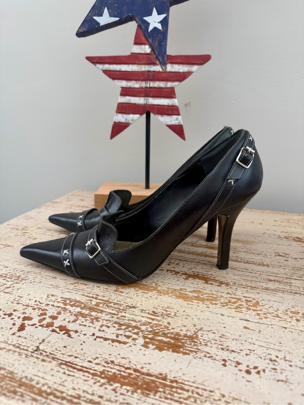 Nine West Black Pointed-Toe Buckle Stiletto Pumps